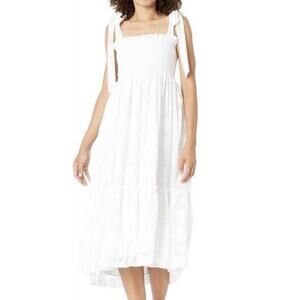 Lilly Pulitzer Rivera Midi Dress Smocked XL White Tie Shoulder